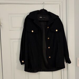 Zara Black Oversized Shirt Jacket with Gold Buttons